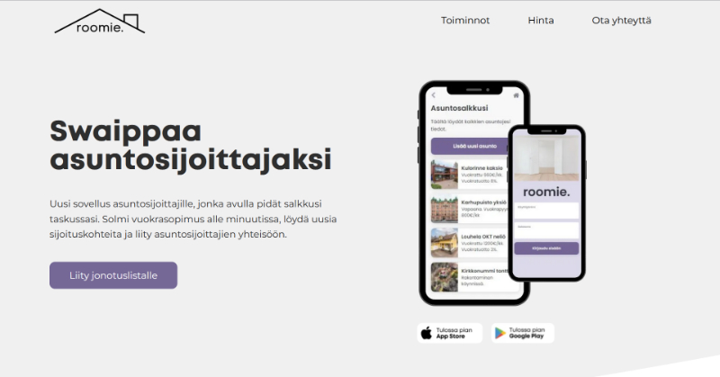 roomie sovelluksen verkkosivut